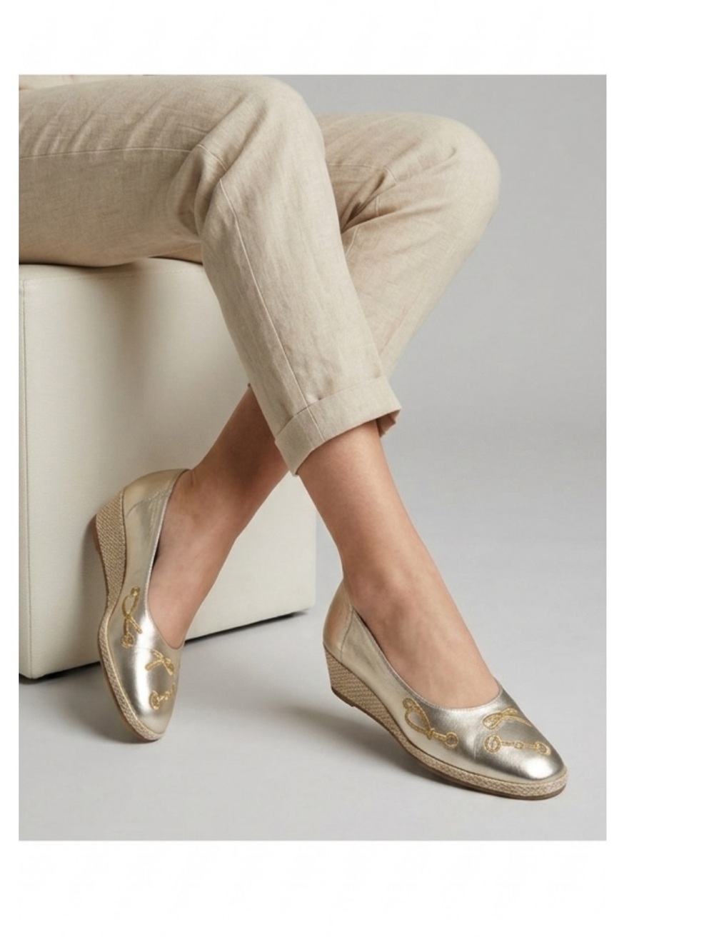 Francesca Made in Italy Leather Espadrilles Colour White Gold